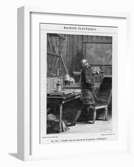 Benjamin Franklin American Statesman Scientist and Philosopher in His Physics Lab at Philadelphia-Yan D'argent-Framed Photographic Print