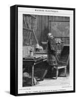 Benjamin Franklin American Statesman Scientist and Philosopher in His Physics Lab at Philadelphia-Yan D'argent-Framed Stretched Canvas