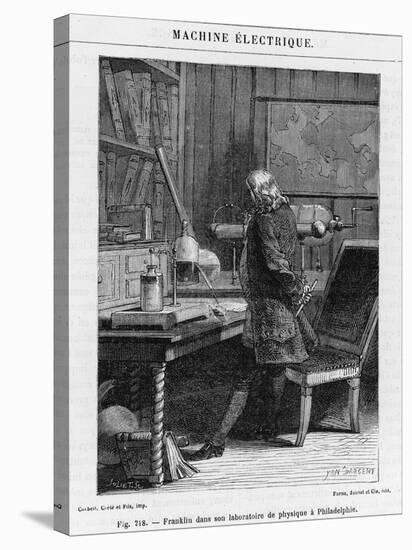 Benjamin Franklin American Statesman Scientist and Philosopher in His Physics Lab at Philadelphia-Yan D'argent-Stretched Canvas