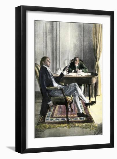 Benjamin Franklin and Richard Oswald in Paris Discussing the Peace Treaty-null-Framed Premium Giclee Print