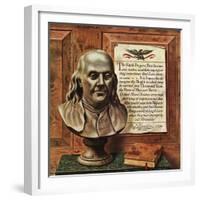 "Benjamin Franklin - bust and quote," January 19, 1946-John Atherton-Framed Giclee Print