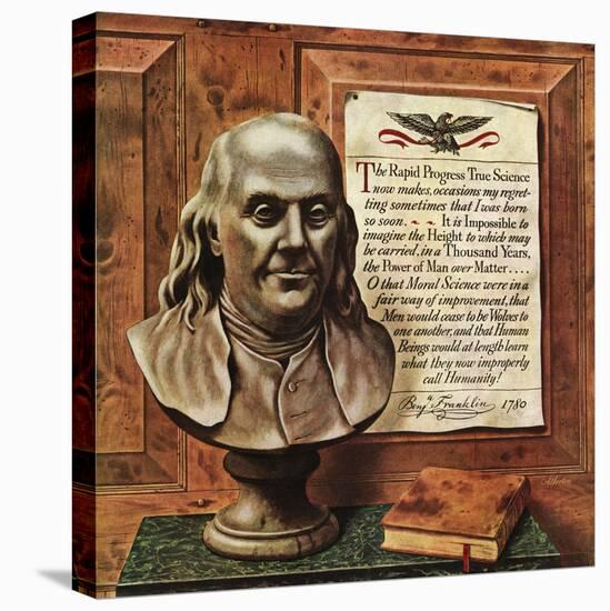"Benjamin Franklin - bust and quote," January 19, 1946-John Atherton-Stretched Canvas