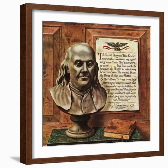 "Benjamin Franklin - bust and quote," January 19, 1946-John Atherton-Framed Giclee Print