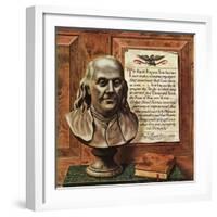 "Benjamin Franklin - bust and quote," January 19, 1946-John Atherton-Framed Giclee Print