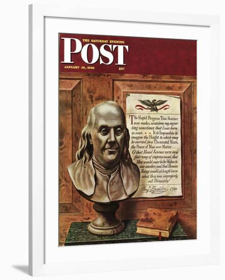 "Benjamin Franklin - bust and quote," Saturday Evening Post Cover, January 19, 1946-John Atherton-Framed Giclee Print