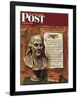 "Benjamin Franklin - bust and quote," Saturday Evening Post Cover, January 19, 1946-John Atherton-Framed Giclee Print