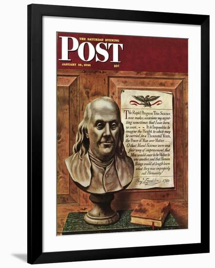 "Benjamin Franklin - bust and quote," Saturday Evening Post Cover, January 19, 1946-John Atherton-Framed Giclee Print