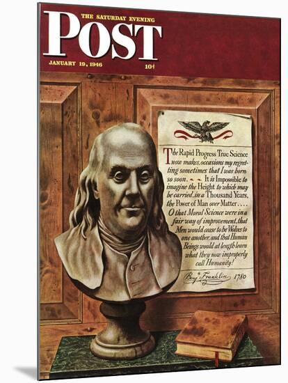 "Benjamin Franklin - bust and quote," Saturday Evening Post Cover, January 19, 1946-John Atherton-Mounted Giclee Print