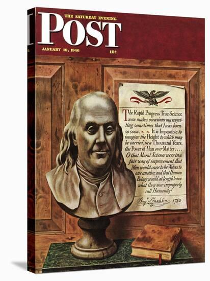 "Benjamin Franklin - bust and quote," Saturday Evening Post Cover, January 19, 1946-John Atherton-Stretched Canvas