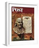 "Benjamin Franklin - bust and quote," Saturday Evening Post Cover, January 19, 1946-John Atherton-Framed Giclee Print