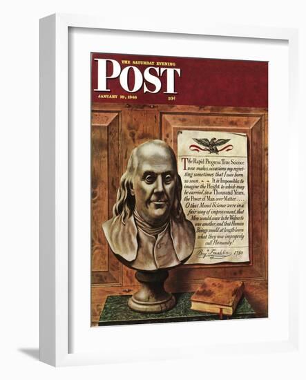 "Benjamin Franklin - bust and quote," Saturday Evening Post Cover, January 19, 1946-John Atherton-Framed Giclee Print