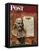 "Benjamin Franklin - bust and quote," Saturday Evening Post Cover, January 19, 1946-John Atherton-Framed Stretched Canvas