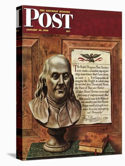 "Benjamin Franklin - bust and quote," Saturday Evening Post Cover, January 19, 1946-John Atherton-Stretched Canvas