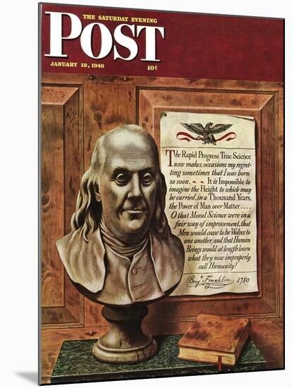 "Benjamin Franklin - bust and quote," Saturday Evening Post Cover, January 19, 1946-John Atherton-Mounted Giclee Print