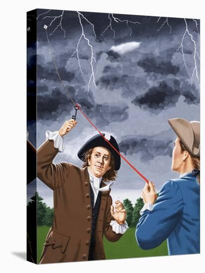 Benjamin Franklin Experimenting with Lightning-John Keay-Stretched Canvas