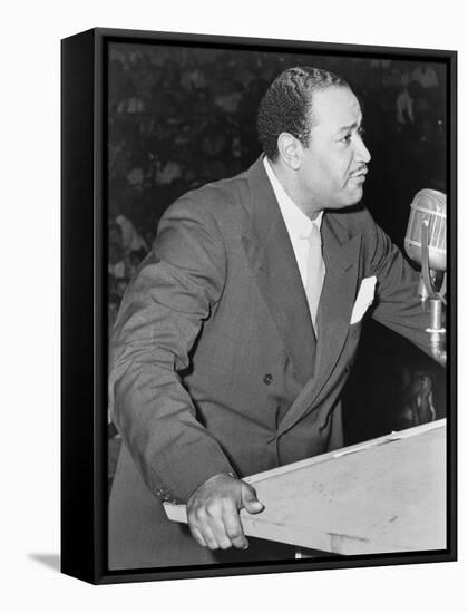 Benjamin J Davis Speaking at the Negro Freedom Rally, Madison Square Garden, New York City-null-Framed Stretched Canvas