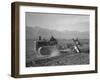 Benji Iguchi driving a tractor, Manzanar Relocation Center, California, 1943-Ansel Adams-Framed Photographic Print