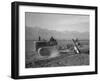 Benji Iguchi driving a tractor, Manzanar Relocation Center, California, 1943-Ansel Adams-Framed Photographic Print