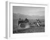 Benji Iguchi driving a tractor, Manzanar Relocation Center, California, 1943-Ansel Adams-Framed Photographic Print