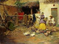 Feeding the Chickens-Benlliure y Gil Jose-Framed Stretched Canvas