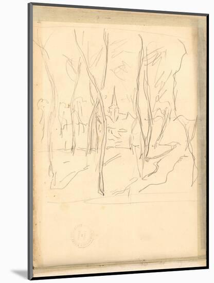 Bennecourt Seen Through the Trees (Pencil on Paper)-Claude Monet-Mounted Giclee Print