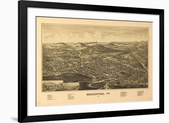 Bennington, Vermont - Panoramic Map-Lantern Press-Framed Premium Giclee Print