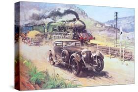 Bentley Vs Blue Train (Oil on Canvas)-Terence Cuneo-Stretched Canvas