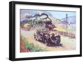 Bentley Vs Blue Train (Oil on Canvas)-Terence Cuneo-Framed Giclee Print