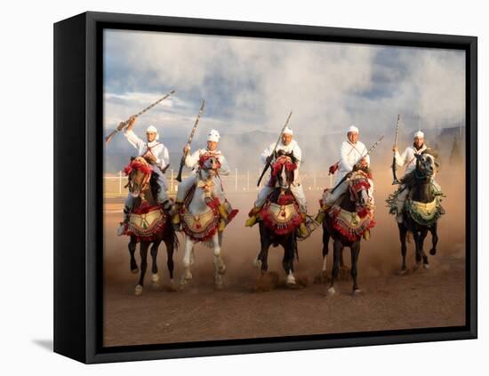 Berber Horseman Pulling Up after Firing Rifles During a Fantasia, Dades Valley, Morocco-null-Framed Stretched Canvas