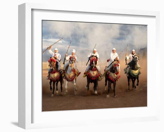 Berber Horseman Pulling Up after Firing Rifles During a Fantasia, Dades Valley, Morocco-null-Framed Photographic Print