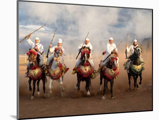 Berber Horseman Pulling Up after Firing Rifles During a Fantasia, Dades Valley, Morocco-null-Mounted Photographic Print
