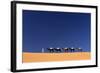 Berber Man Leading a Train of Camels over the Orange Sand Dunes of the Erg Chebbi Sand Sea-Lee Frost-Framed Photographic Print