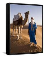 Berber Man Standing with His Camel, Erg Chebbi, Sahara Desert, Merzouga, Morocco, North Africa-Gavin Hellier-Framed Stretched Canvas