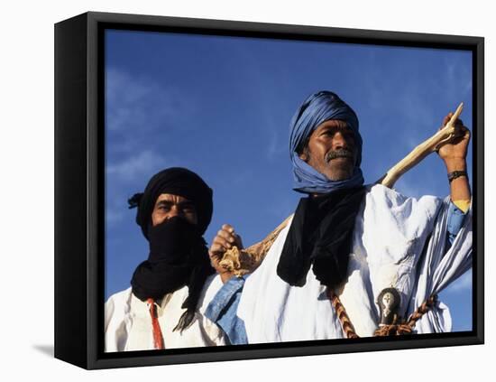 Berber Tribesmen in the Sand Dunes of the Erg Chegaga, in the Sahara Region of Morocco-Mark Hannaford-Framed Stretched Canvas