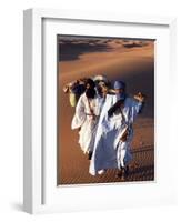 Berber Tribesmen Lead their Camels Through the Sand Dunes of the Erg Chegaga, in the Sahara Region -Mark Hannaford-Framed Photographic Print