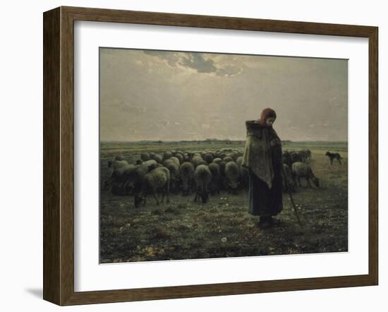 Berg? avec son troupeau, dit aussi Berg? gardant ses moutons ou La grande berg?-Jean-Fran?ois Millet-Framed Giclee Print