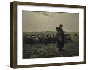 Berg? avec son troupeau, dit aussi Berg? gardant ses moutons ou La grande berg?-Jean-Fran?ois Millet-Framed Giclee Print