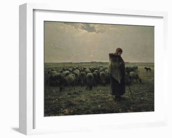 Berg? avec son troupeau, dit aussi Berg? gardant ses moutons ou La grande berg?-Jean-Fran?ois Millet-Framed Giclee Print