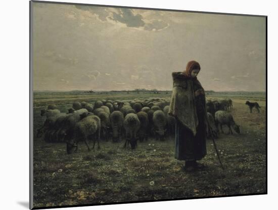 Berg? avec son troupeau, dit aussi Berg? gardant ses moutons ou La grande berg?-Jean-Fran?ois Millet-Mounted Giclee Print