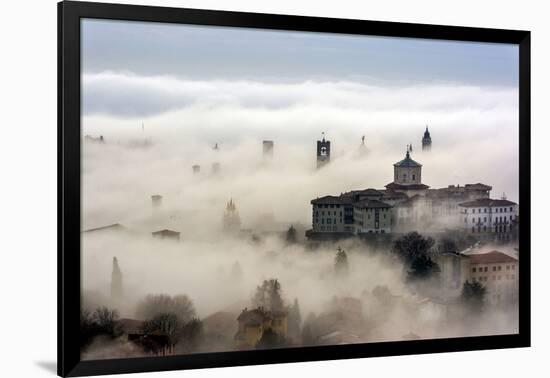 Bergamo, Lombardy, Italy. Foggy sunrise over high city.-ClickAlps-Framed Photographic Print