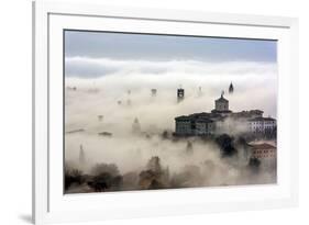 Bergamo, Lombardy, Italy. Foggy sunrise over high city.-ClickAlps-Framed Photographic Print