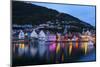 Bergen's Picturesque Bryggen District Illuminated at Dusk-Doug Pearson-Mounted Photographic Print