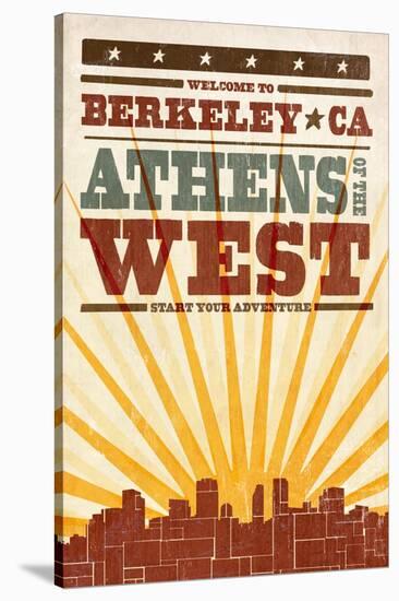 Berkeley, California - Skyline and Sunburst Screenprint Style-Lantern Press-Stretched Canvas