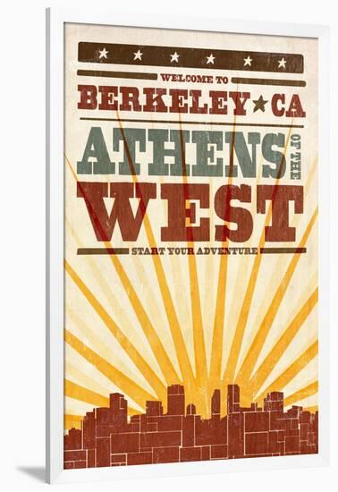 Berkeley, California - Skyline and Sunburst Screenprint Style-Lantern Press-Framed Art Print