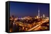 Berlin, Cathedral, Alexanderplatz Square and Nikolaiviertel, from Above, Dusk-Catharina Lux-Framed Stretched Canvas