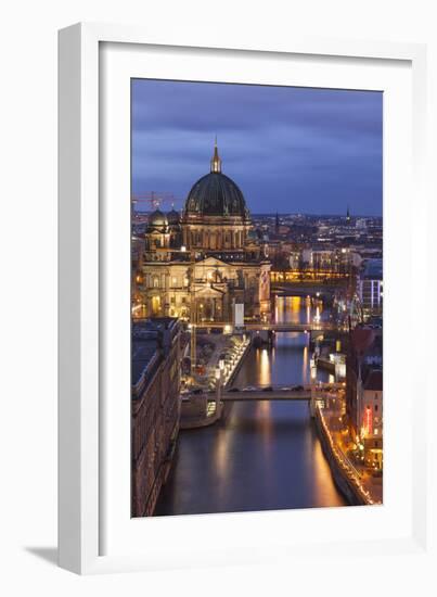 Berlin Cathedral, Berliner Dom, Seen Fom the Fischerinsel at Dusk-David Bank-Framed Photographic Print