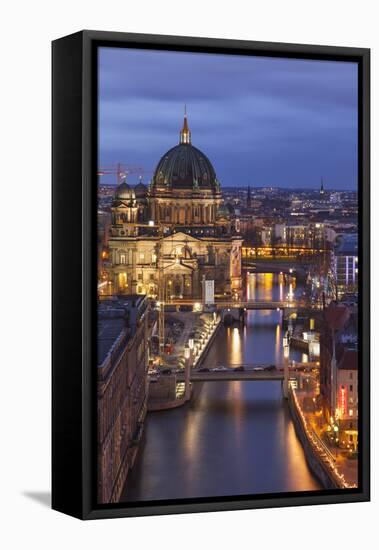 Berlin Cathedral, Berliner Dom, Seen Fom the Fischerinsel at Dusk-David Bank-Framed Stretched Canvas