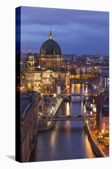 Berlin Cathedral, Berliner Dom, Seen Fom the Fischerinsel at Dusk-David Bank-Stretched Canvas