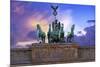 Berlin, Germany. Close-up of the Quadriga atop the Brandenburg gate at sunset.-Miva Stock-Mounted Photographic Print