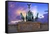 Berlin, Germany. Close-up of the Quadriga atop the Brandenburg gate at sunset.-Miva Stock-Framed Stretched Canvas